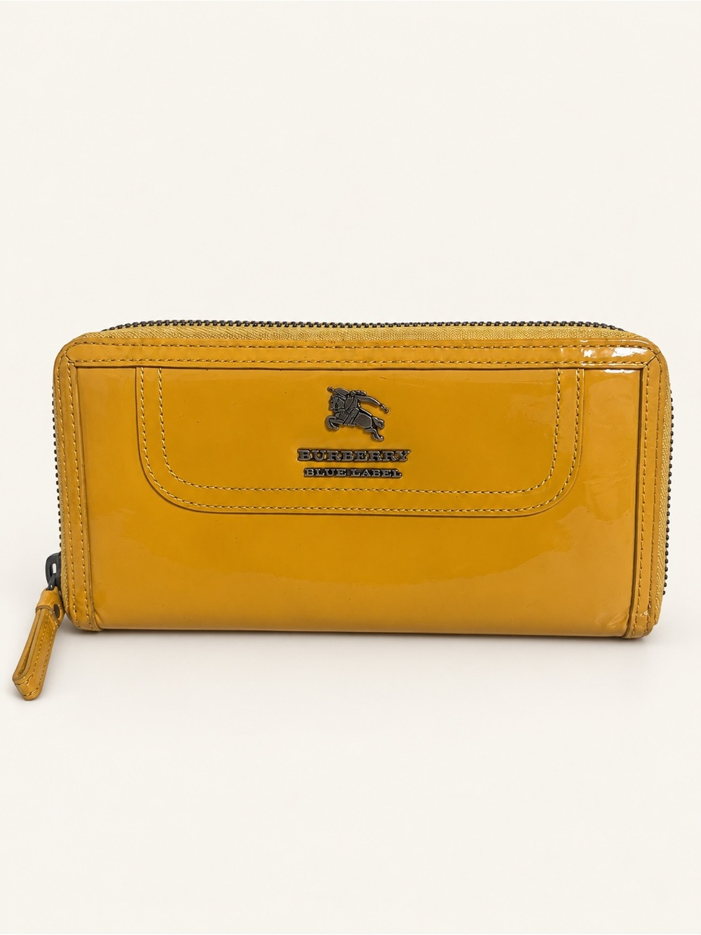 Burberry Blue Label Mustard Patent Leather Zip Around Wallet